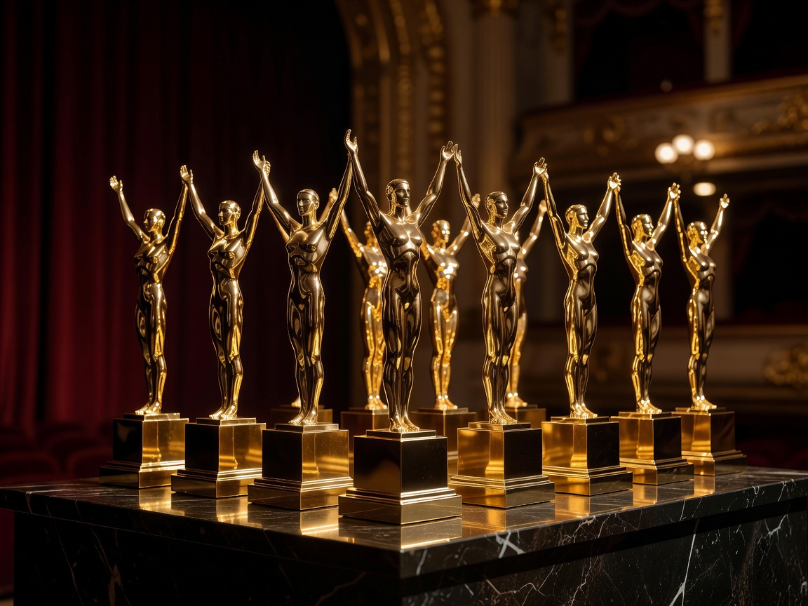 Golden award statuettes representing premium cinematic achievement
