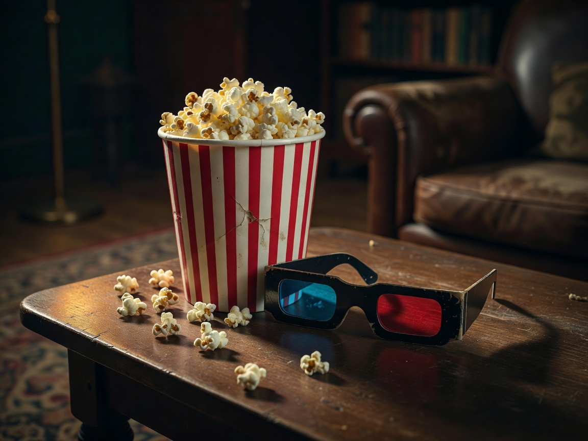 Popcorn and vintage 3D glasses